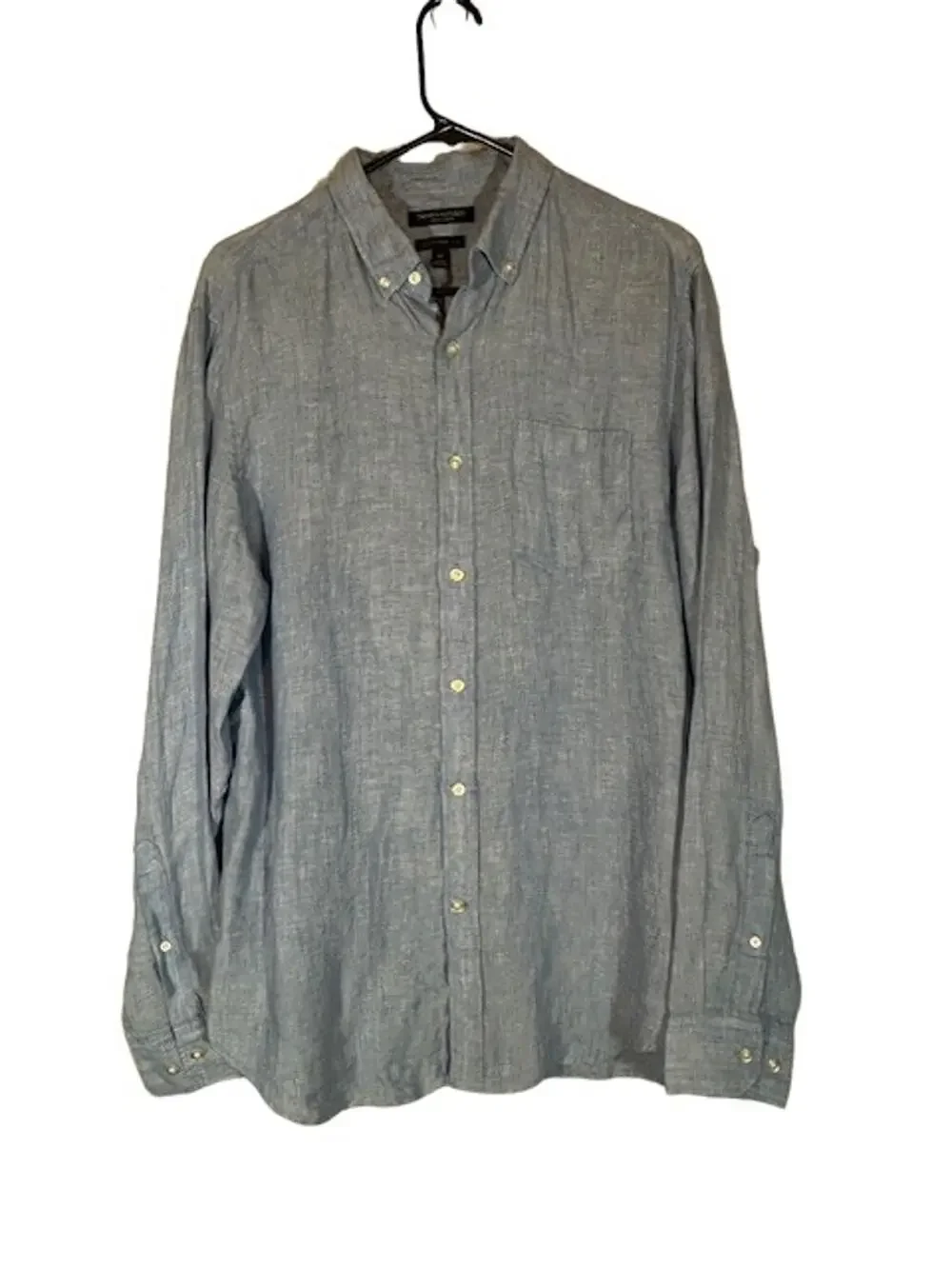 Banana Republic Camden Fit Blue Linen Button Front Shirt Long Sleeve Men Sz Med